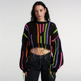 Fashion Knit Sweater with Color-block & Tassel Design