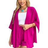 Slit Seven Points Sleeve Cardigan Top & Draw Rope Shorts