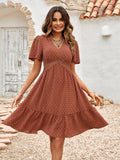 V-neck Solid Color Dress with Ruffled Sleeve Silver Sam