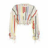 Fashion Knit Sweater with Color-block & Tassel Design