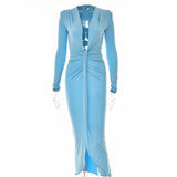 Sexy Irregular Long Pleated Dress Silver Sam