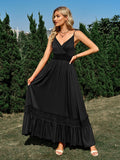 Solid Color V-neck Sleeveless Maxi Dress Silver Sam