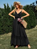 Solid Color V-neck Sleeveless Maxi Dress Silver Sam