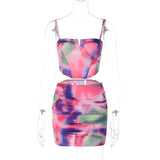 Printed Strap Top Slim Short Half Skirt Silver Sam