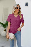 Casual Short-Sleeve V-Neck Shirt with Knotted Front Silver Sam