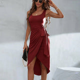Irregular Hem Tie Strap Slip Dress Midi Length. Silver Sam