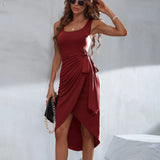 Irregular Hem Tie Strap Slip Dress Midi Length. Silver Sam