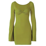Square Collar Trumpet Sleeve Slim Sexy Dress