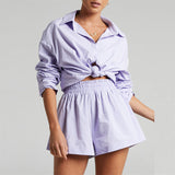 Cotton Tracksuit Shirt with Mini Shorts