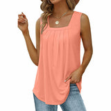 Pleated Square Neck Sleeveless Tank Top