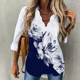 Wave Collar Printed Long-sleeved Blouse