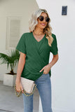 Casual Short-Sleeve V-Neck Shirt with Knotted Front Silver Sam