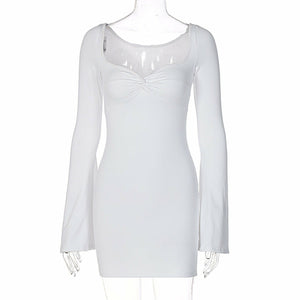 Square Collar Trumpet Sleeve Slim Sexy Dress