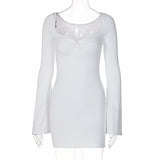 Square Collar Trumpet Sleeve Slim Sexy Dress