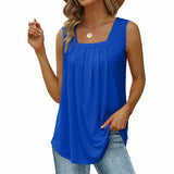 Pleated Square Neck Sleeveless Tank Top