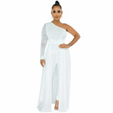 One Shoulder Sheer Mesh Jumpsuit with Long Sleeves