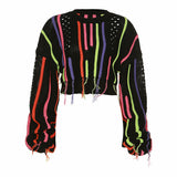 Fashion Knit Sweater with Color-block & Tassel Design