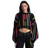 Fashion Knit Sweater with Color-block & Tassel Design