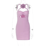 Decorative Floral Cutout Bodycon Dress with Spaghetti Straps