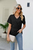 Casual Short-Sleeve V-Neck Shirt with Knotted Front Silver Sam
