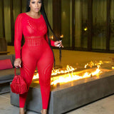 Long-sleeved Tight-fitting Hollow Perspective Jumpsuit