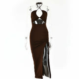 Sexy  High Slit Long Dress Silver Sam