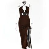Sexy  High Slit Long Dress Silver Sam