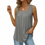 Pleated Square Neck Sleeveless Tank Top