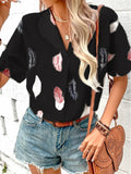Printed Feather Short Sleeve Top Silver Sam