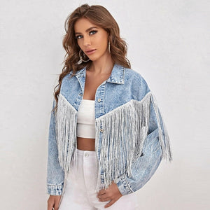Fringed Jackets Long Sleeves Coat Loose Outerwear Silver Sam