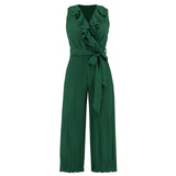 V-neck Ruffle Pleated Jumpsuit