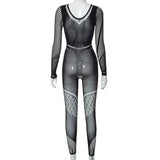 Fashion See-through Sexy Long Sleeve Mesh Jumpsuit