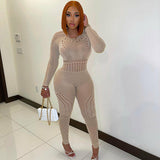 Long-sleeved Tight-fitting Hollow Perspective Jumpsuit