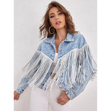 Fringed Jackets Long Sleeves Coat Loose Outerwear Silver Sam