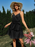 Solid Color V-neck Tie-Waist Slip Dress Silver Sam