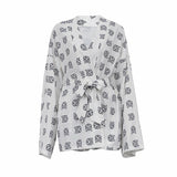 Casual Tie-Waist Long Sleeve Pajama Set with High Waisted Shorts
