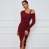 Sexy Off-Shoulder Split Hem Bodycon Dress