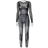 Fashion See-through Sexy Long Sleeve Mesh Jumpsuit