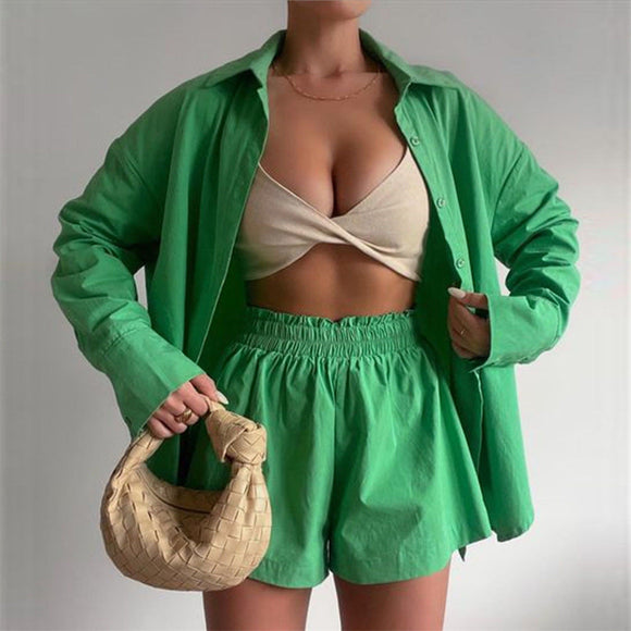 Cotton Tracksuit Shirt with Mini Shorts
