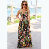 Bohemian Floral Print Maxi Dress Spaghetti Strap Dress  Silver Sam