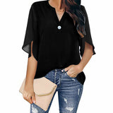 Short Sleeved V-neck Chiffon Blouse
