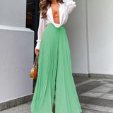 Pleated Long Wide Leg Pants