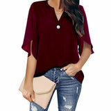 Short Sleeved V-neck Chiffon Blouse