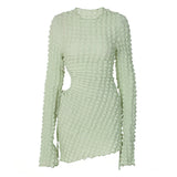 Cut out Waist Long Sleeve Short Dress Silver Sam
