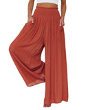Loose Cotton Wide-Leg Pants with Elastic Waistband & Pockets