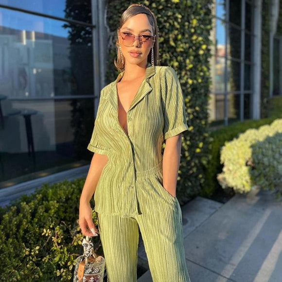 Short Sleeve Shirt & Wide Leg Pants Set