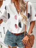 Printed Feather Short Sleeve Top Silver Sam