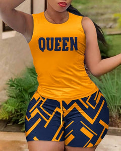 Casual Print O-Neck Shirt & Shorts