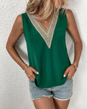 V-neck Lace Sleeveless Top Silver Sam