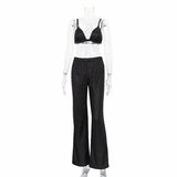 Sleeveless Crop Top & High Waist Pants Set, Blazer Sold Separately